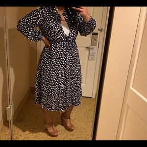 Brovave Polka Dot Midi Dress with Puff Sleeves and tie waist